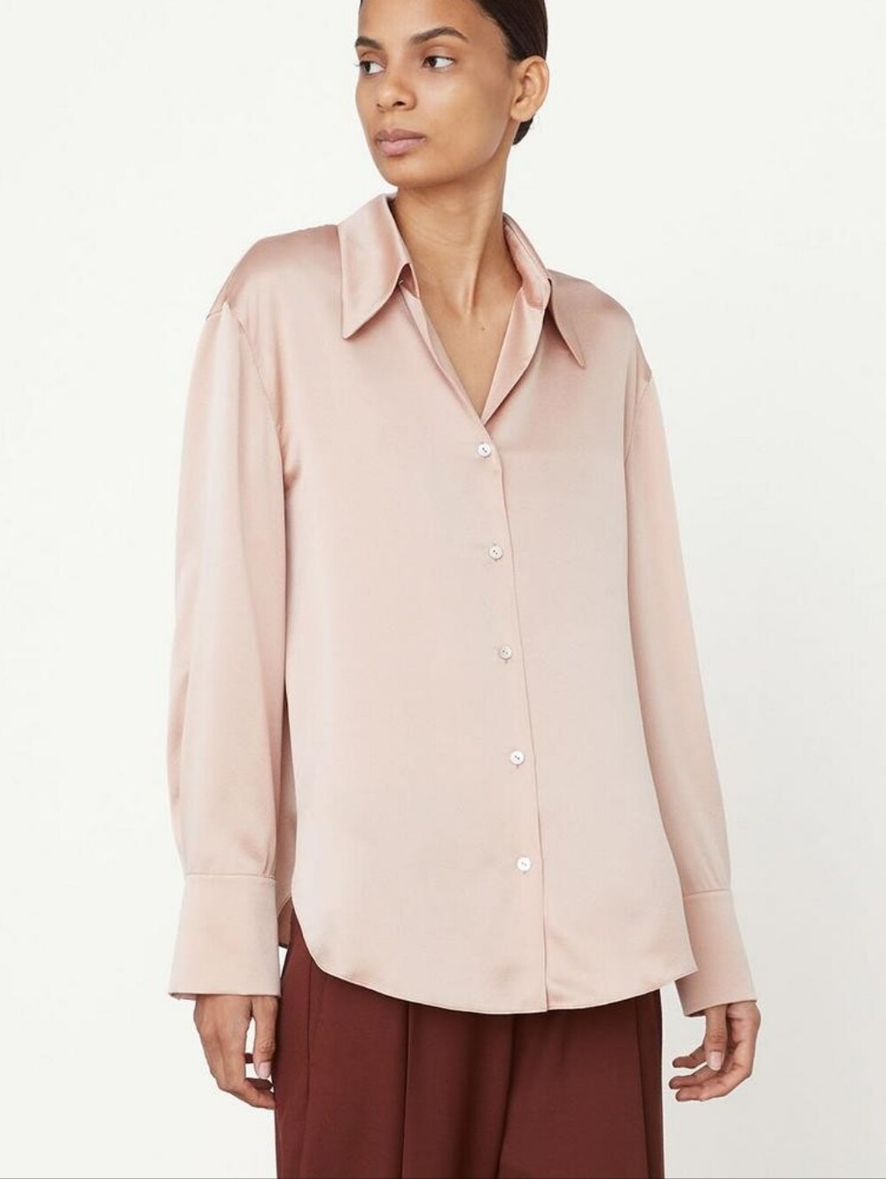 Vince Long Sleeve Ruched-Back Blouse Cream Peach Size XL